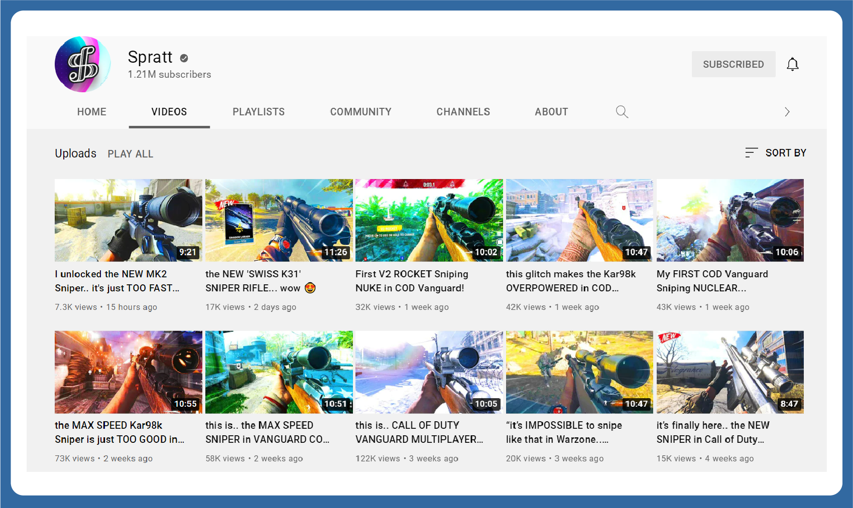 Youtube channel homepage