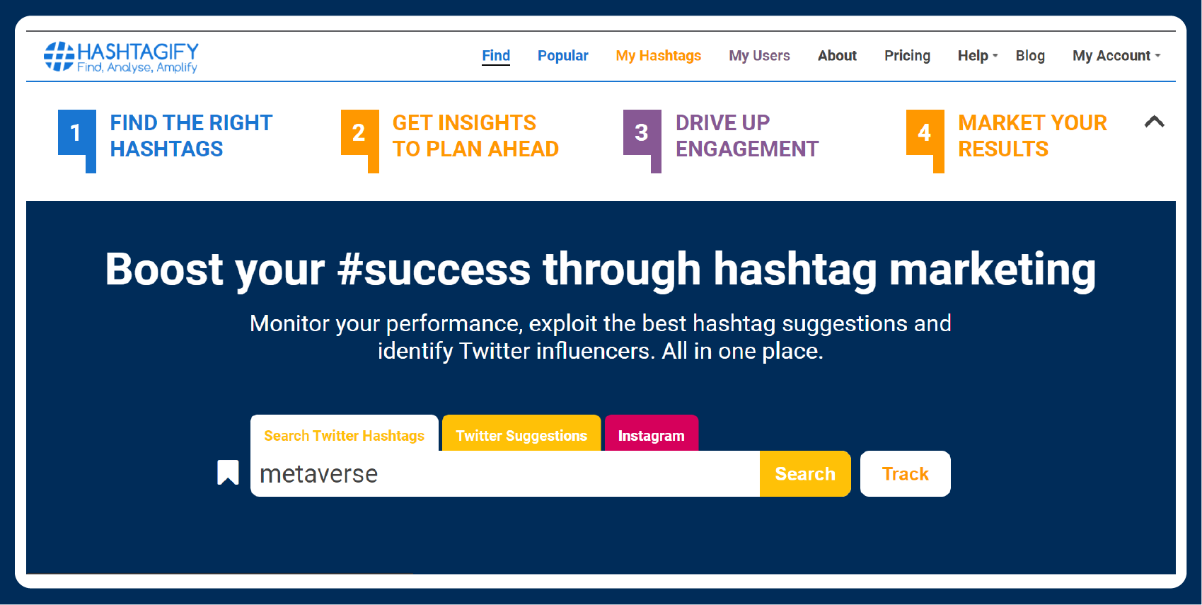 Hashtagify homepage